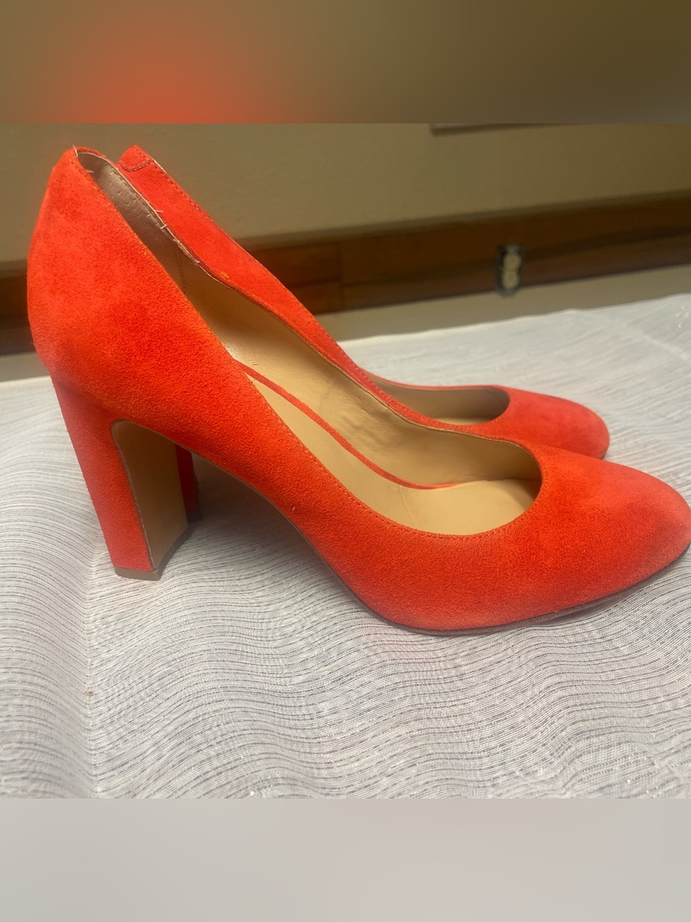 Banana Republic Orange Suede Block Heel Pumps